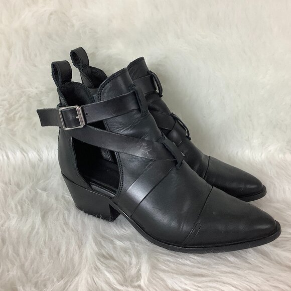 Allsaints Black Leather Ankle Strap  Cut Out Darcy Leather Buckle Boots EU 40 - Picture 1 of 11